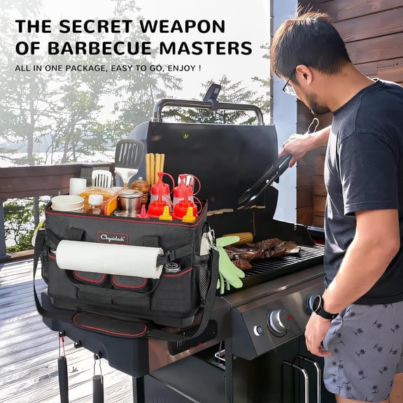 Large Grill Caddy with Hard Bottom, Portable Foldable Griddle Organizer for Blackstone Accessories, Tailgate Essentials, Perfect for Outdoor Grilling, RV, Camping & Grill Gifts for Men