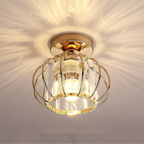 Graflsoa Modern Antique Gold Crystal Ceiling Light with Black Metal Shade, Semi-Flush Mount Design, E26/E27 Base, Max 60W, LED Compatible, Farmhouse & Contemporary Decor