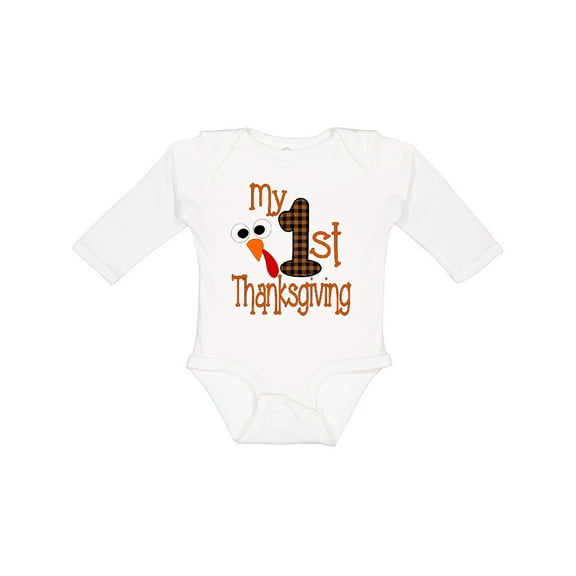 Inktastic Plaid 1st Thanksgiving Turkey Boys or Girls Long Sleeve Baby Bodysuit