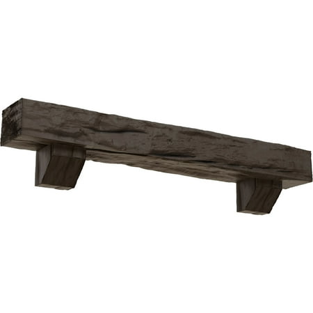 

Ekena Millwork 8 H x 10 D x 72 W Riverwood Faux Wood Fireplace Mantel Kit with Ashford Corbels Natural Honey Dew
