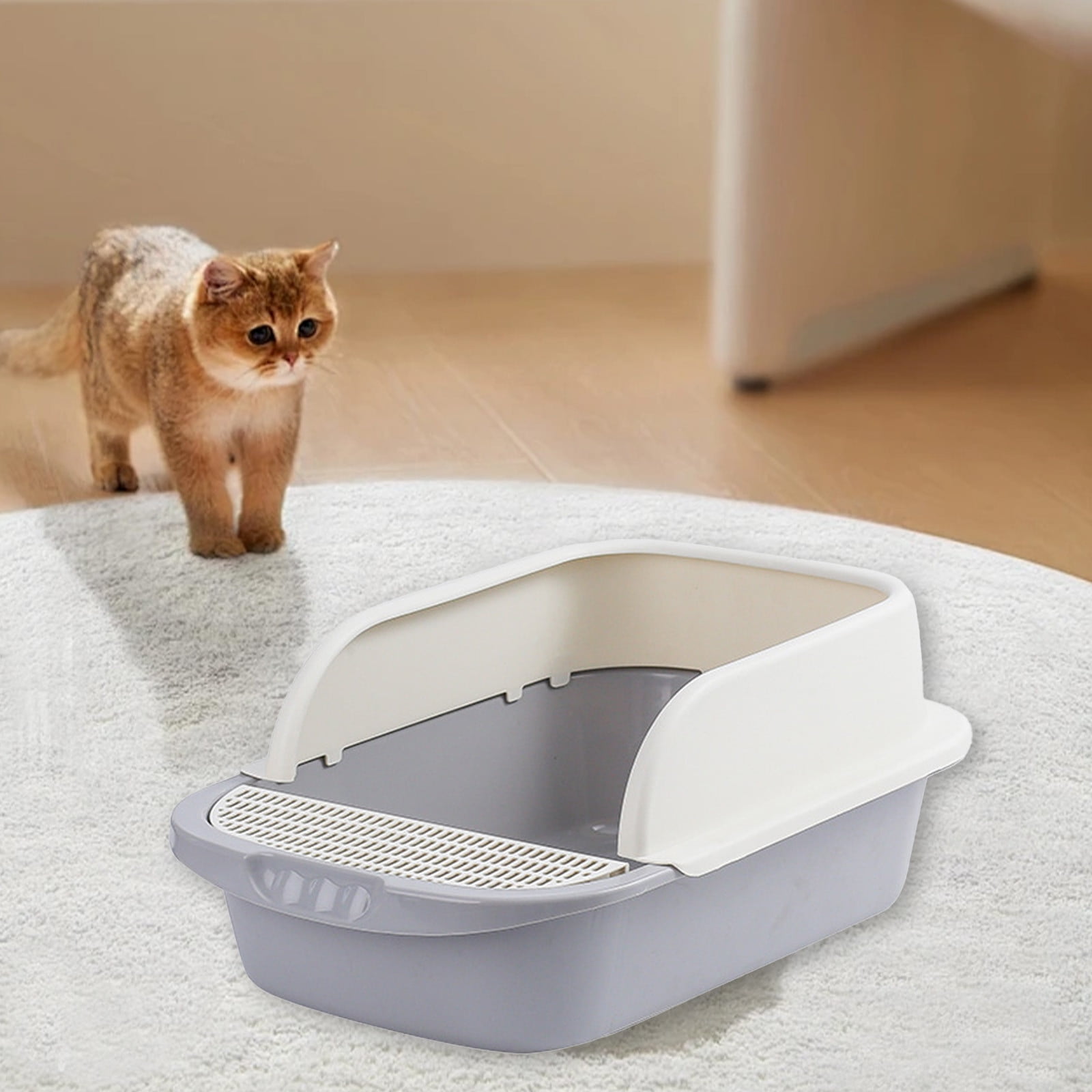 Tvtnvo Pet Litter Box Semi Enclosed Extra Spacious Odor Control Scoopable Easy Clean Pet Toilet with Splash Guard Non Slip Base Private Relaxedable for Pets Gray 17.7x11.8x7.1in