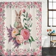 thumbnail image 2 of Easter Bunny Roses Shower Curtain, Waterproof Shower Curtains for Bathroom, Pink Floral Spring Linen Washable Fabric Bathtub Curtain Set Bath Decor with 12 Hooks 48"x72", 2 of 8