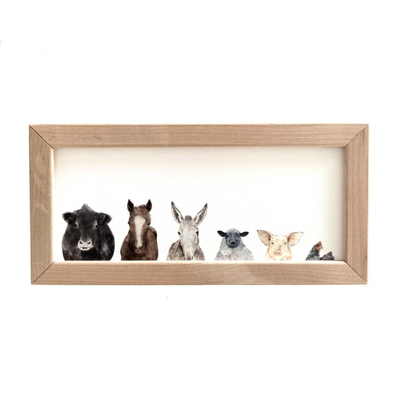 Modern Farmhouse Decor for the Home - Brown Rustic Frame with Farm Animals - Farmhouse Table Decor (12"x6")