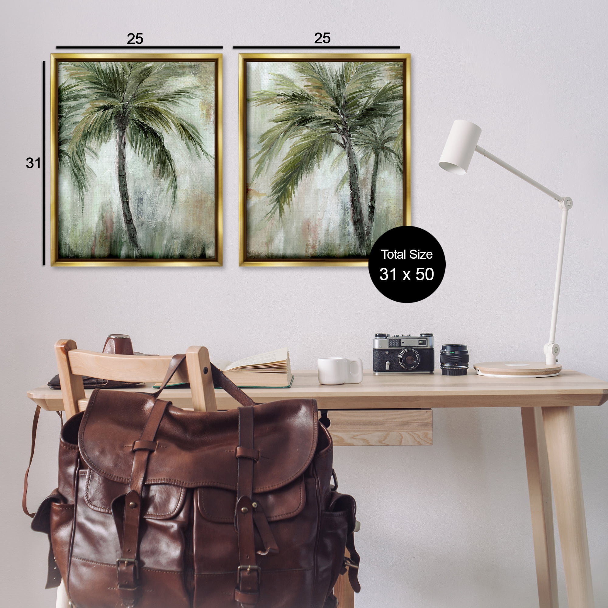 Stupell Industries Palm Trees Impressions Plants & Flowers Painting Gold Floater Framed Canvas Art Print Wall Art, 31 x 25, Set of 2