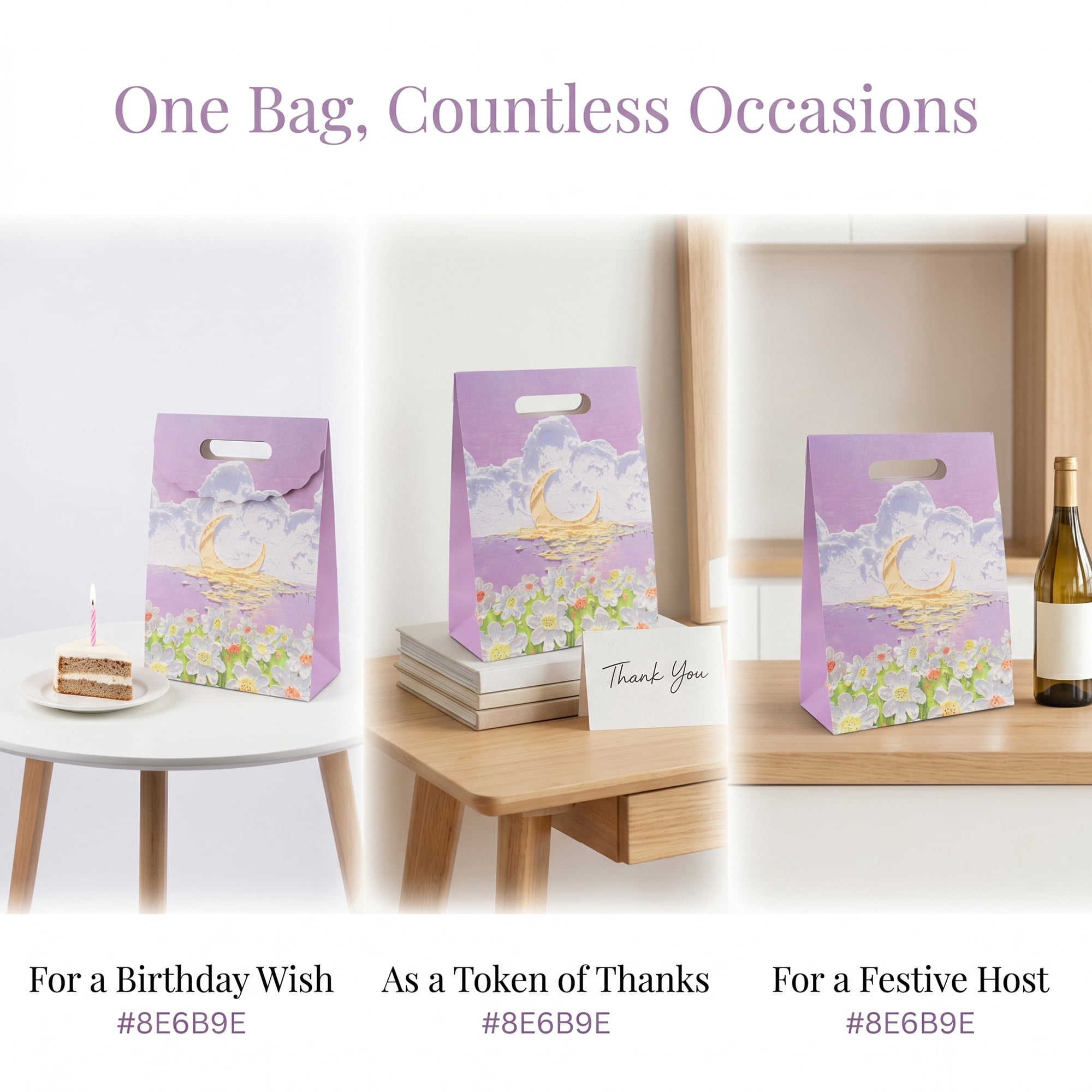 Unique Bargains Thickened Gift Bags with Comfortable Handles Purple B 7.5" x 3.5" x 10.6"
