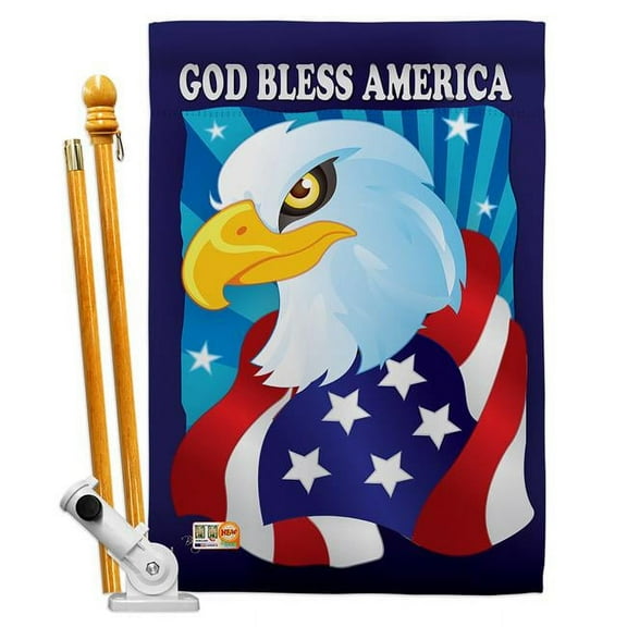 Breeze Decor BD-PA-HS-111051-IP-BO-D-IM09-BD 28 x 40 in. Freedom Eagle Americana Patriotic Impressions Decorative Vertical Double Sided House Flag Set & Pole Bracket Hardware