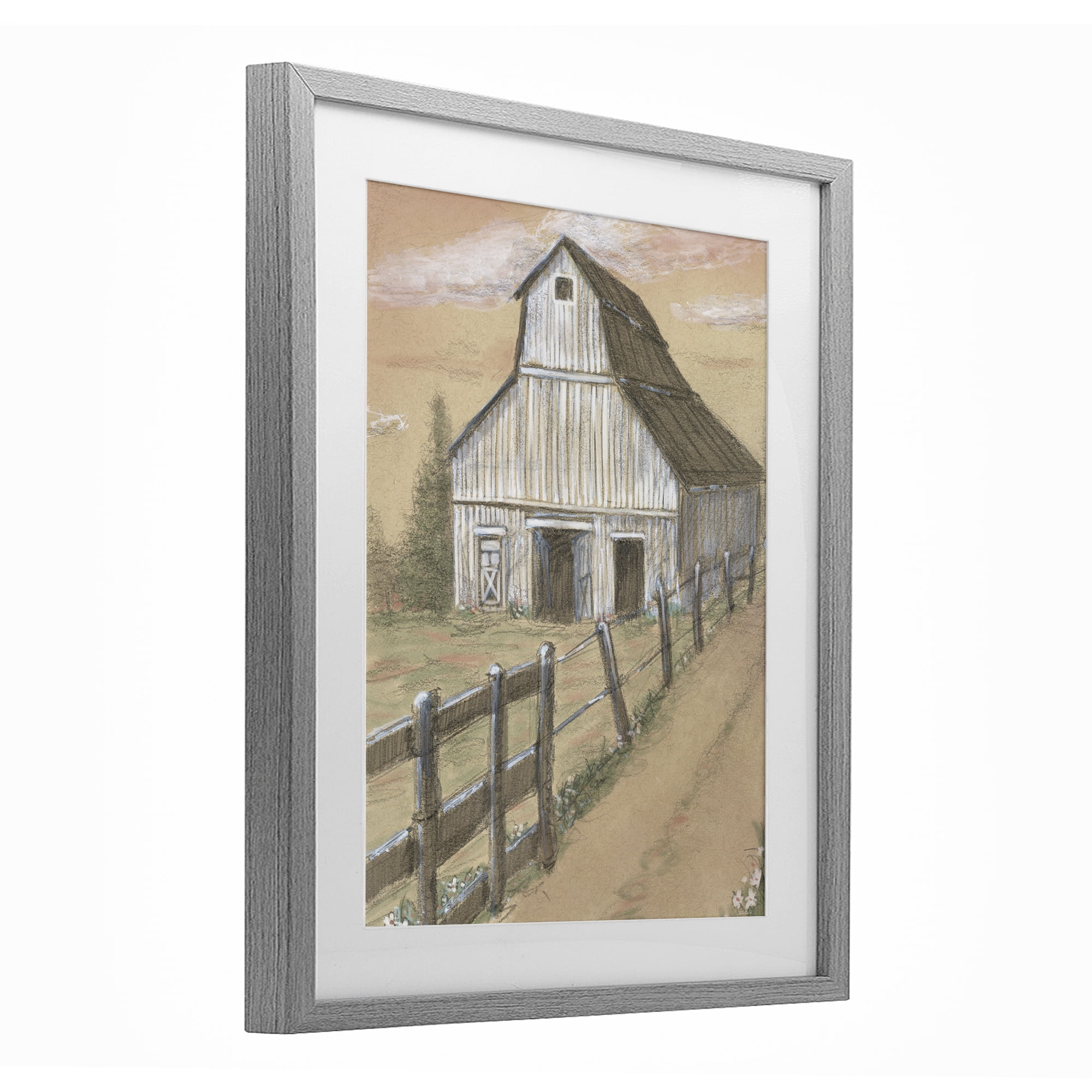 Stupell Industries Barn Fence Drawing Gray Framed Print Under Glass, design by Patti Bishop