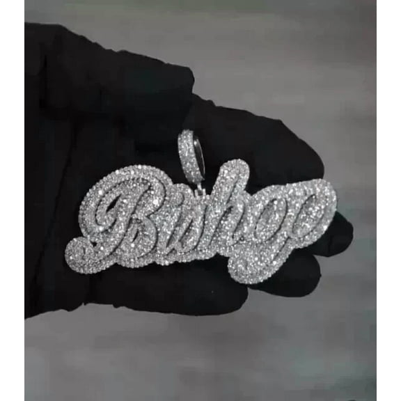 3.00Ct Round Cut Real Moissanite Custom Name Men's Pendant 14K White Gold Plated