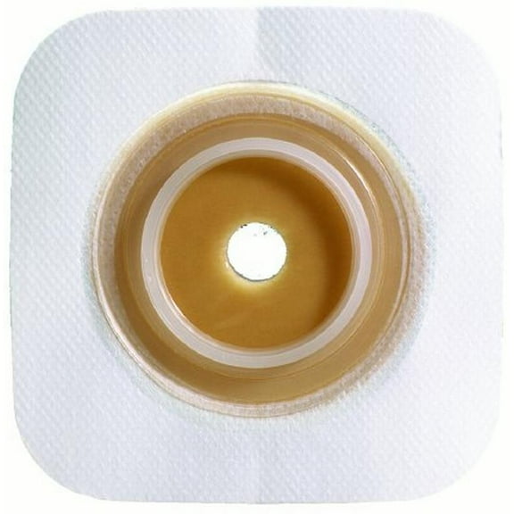 Sur-Fit Natura Colostomy Barrier Trim to Fit, Standard Wear Stomahesive, White Tape 1-3/4 Inch Flange Hydrocolloid Up to 1 to 1-1/4 Inch Stoma 4 X 4 Inch, 125259 - Box of 10