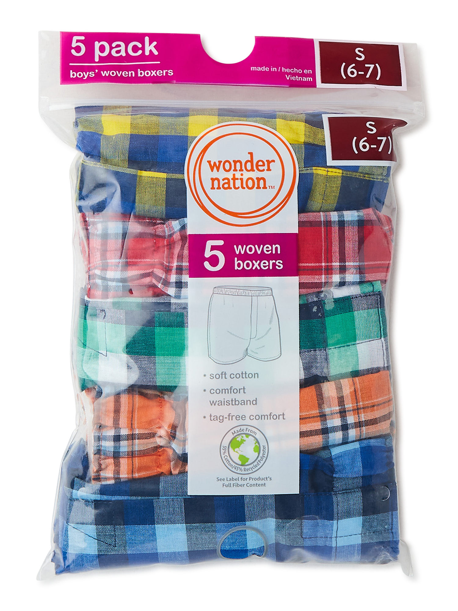 Wonder Nation Boys Plaid Woven Boxers, 5-Pack photo 2