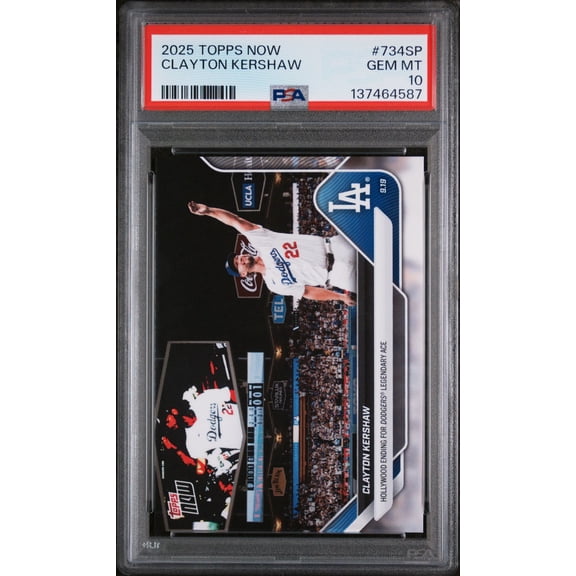 Clayton Kershaw 2025 Topps Now Last Game SP Baseball Card #734SP Graded PSA 10 Cert #137464587