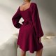 thumbnail image 5 of Vestido de encaje de manga larga con cuello cuadrado de cintura alta de moda de verano para mujer Fridja  yut667, 5 of 9