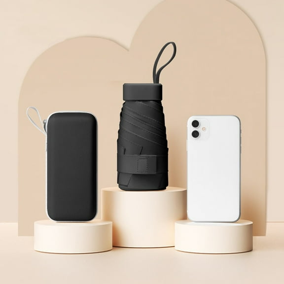 6 Ribs Mini Sun Umbrella UV Protection Capsule Umbrella with Box Sunny and Rainy Parasol Outdoor Traveling Pocket Umbrella Black