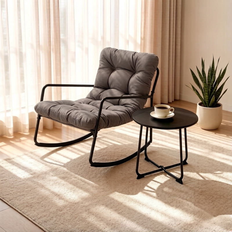 2-Piece Indoor & Outdoor Universal Rocking Chair with Side Table, Glider Rocking Recliner Chair with Cushion, Accent Armchair