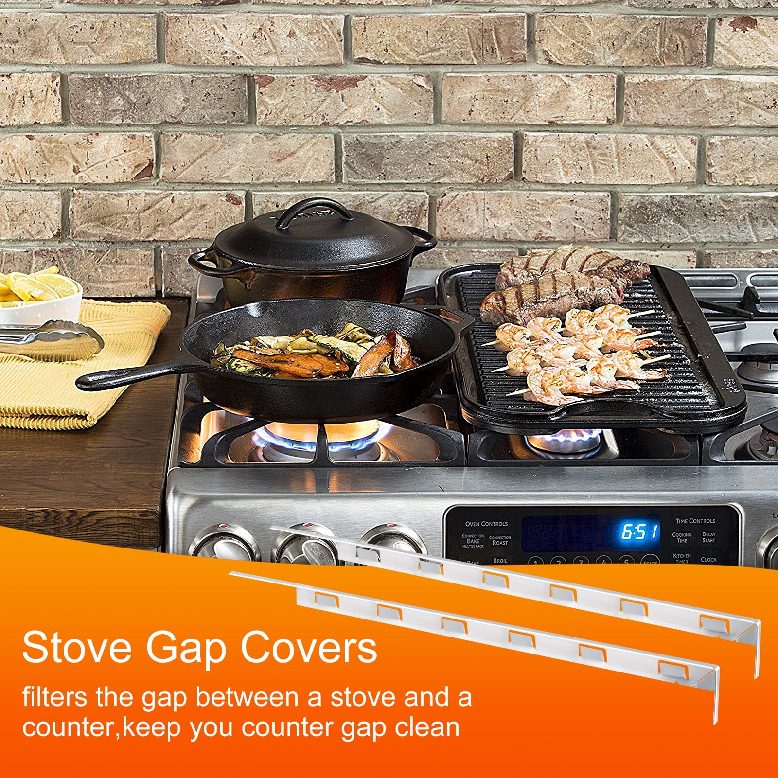 Uxcell Stove Gap Covers, Kitchen Stove Gap Filler, Aluminum Oven Gap Cover 25.59 in Length, Silver