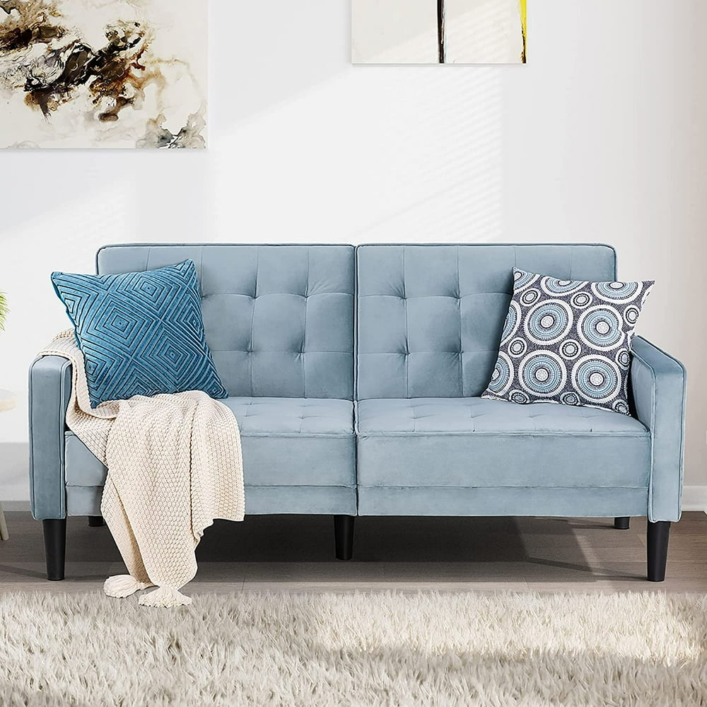 Jamfly Blue Modern Loveseat Couch Velvet Upholstered Sofa Bed Walmart