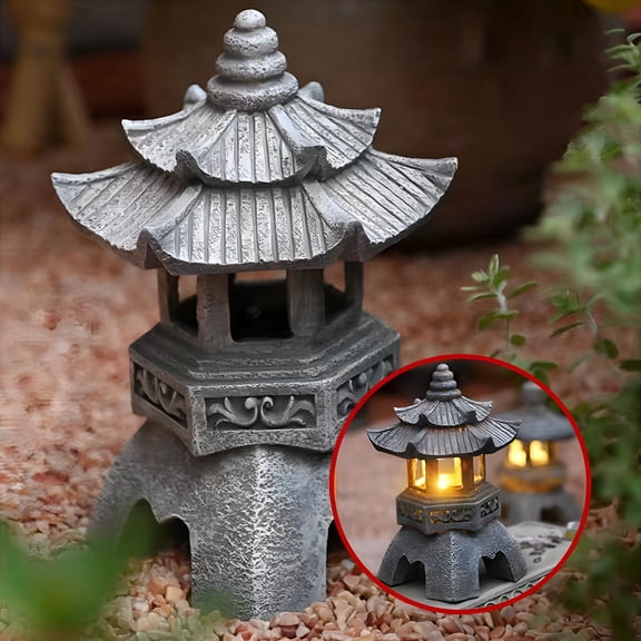ACDANC Outdoor Pagoda Garden Statue,Solar Statue Garden Decoration,Outdoor Garden Lantern,LED Garden Lights with Simulated Pagoda