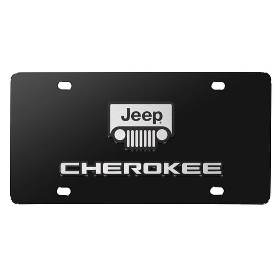Jeep Cherokee 3D Dual Logo Black Stainless Steel License Plate Made in USA
