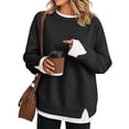 thumbnail image 2 of Lumtrix Women Side Slits Faux Layered Sweatshirts Fall Long Sleeve Tops Crew Neck Drop Shoulder Soft Pullovers Black 2XL, 2 of 4