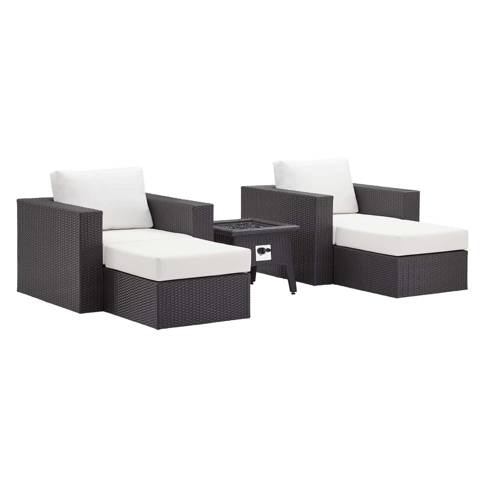 Modway Convene 5 Piece Outdoor Chair and Ottoman Patio Set with Fire