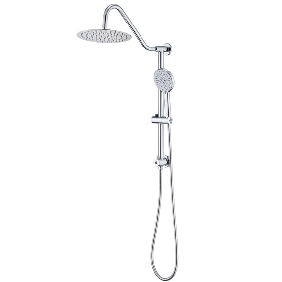 JERFIT Dual Shower Head System, 10 Inch Wall Mounted Rainfall Shower Head with Handheld Spray, 3 Functions, Chrome, Metal