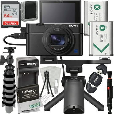 Sony Cyber-shot DSC-RX100 VII Digital Camera with Shooting Grip Kit & Essential Accessory Bundle: SanDisk 64GB Ultra SDXC, Extended Life Spare Battery, Mini Flexible Tripod & More