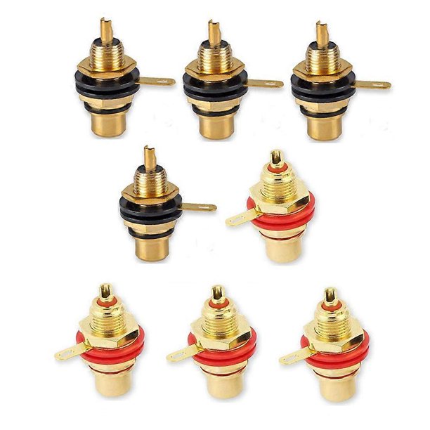 4Pair/8Pcs Gold Plated RCA Jack Connector Panel Mount Chassis Audio ...