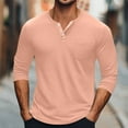 thumbnail image 2 of Timoontee Men's Henley Shirts Long Sleeve Quarter Button Pullover Tops Loose Lightweight Breathable Solid Pocket Casual Workout Blouses Hot Pink M, 2 of 6
