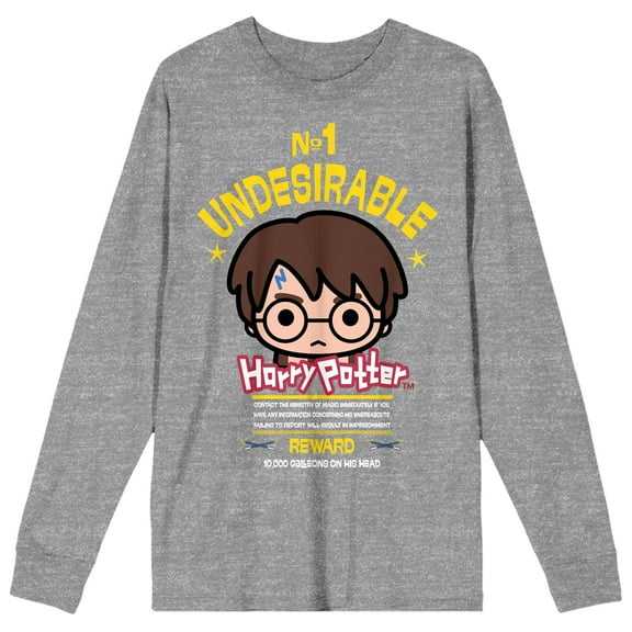 Harry Potter Chibi Style No 1 Undesirable Women's Gray Melange Long Sleeve Crew Neck Tee-Medium
