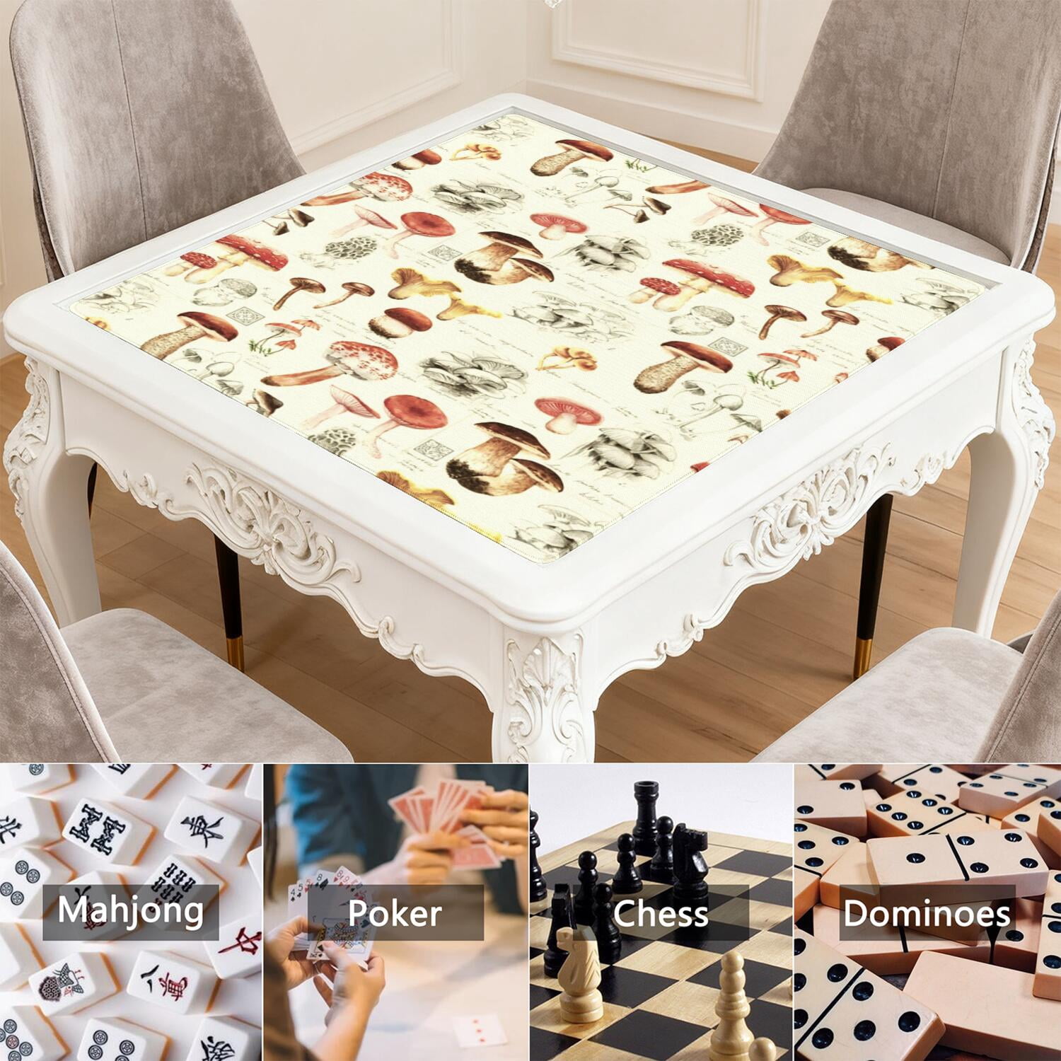 31.5 Inch Square Plants Design Mahjong Mat Constructed from Durable Rubber with Anti-Slip Non-Slip Grip and Noise Reducing Properties for Board Games