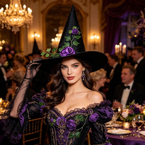 Halloween Witch Hat Prop Cloth Headwear for Party Black 1pc