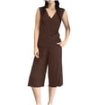 thumbnail image 4 of Riecok Loungewear Sets for Women Plus Size 2 Piece Ruffle Soft Pajama Sets Short Sleeve Top and Capris Summer Sleepwear, 4 of 5