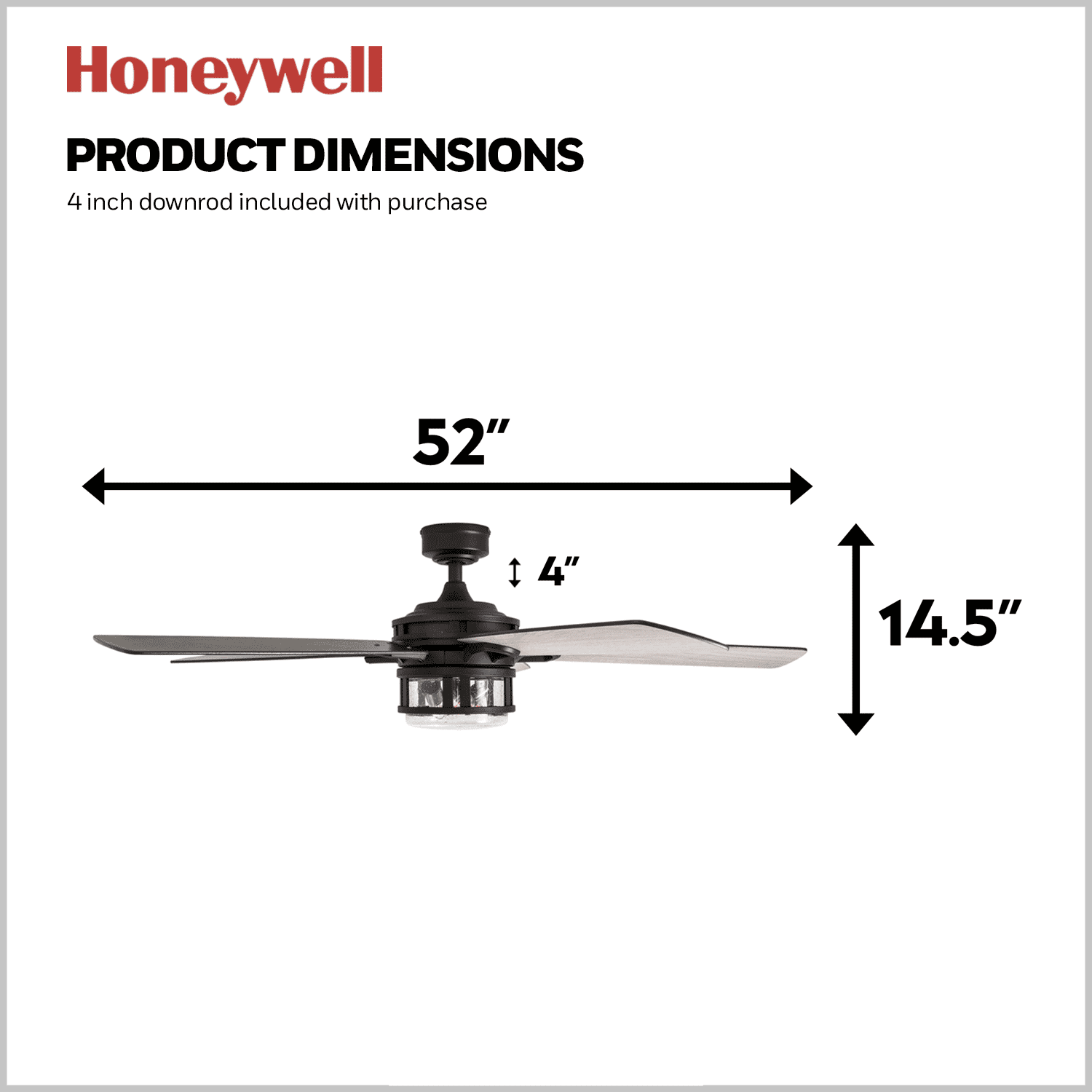 Honeywell Bonterra 52 Inch Ceiling Fan with LED Light & Remote, Matte Black