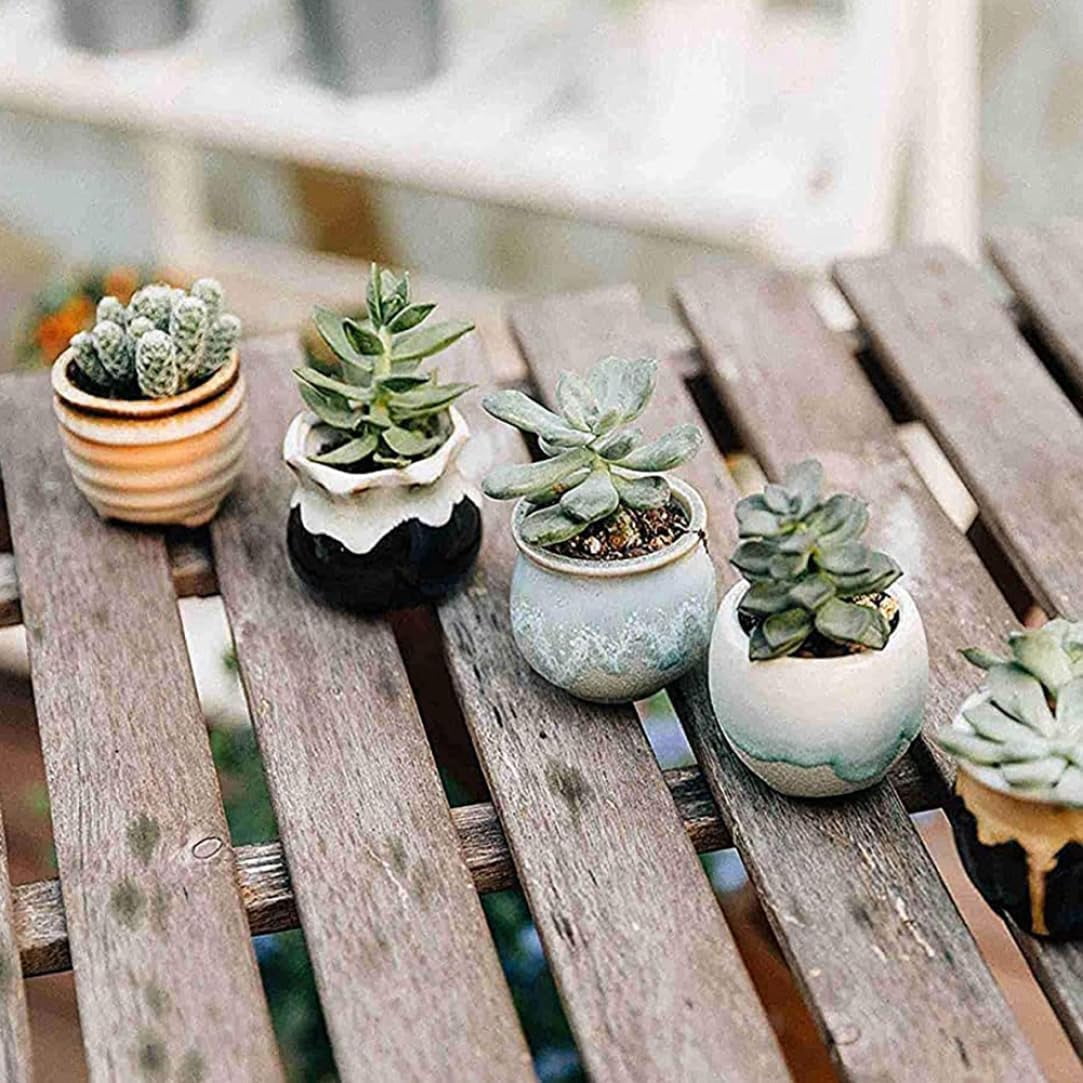 Mini Ceramic Flower Pots with Drainage Holes, Tiny Porcelain Planters for Home and Office Decor, Ideal for Succulent, Cactus, Herb, 6 PCS Set