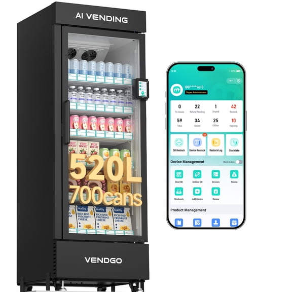 Smart Ai Vending Machine with Card Reader, Snack & Drink Combo, 6-Layer, 700 Can (300ml) Capacity, Refrigerated, Ai Visual Recognition & App Management, Vending Machines for Business