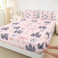 thumbnail image 3 of Manfei Cartoon Princess Castle Fitted Sheet Queen,Pink Kawaii Bowtie Bedding,3 Pieces,1 Fitted Sheet and 2 Pillowcases, 3 of 6