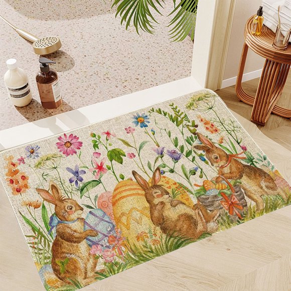 Yhmxh Easter Decorations Happy Easter Kitchen Mats Spring Bunny Eggs Flowers Floral Kitchen Mat Non Slip Washable Kitchen Floor Sink Mats Decorations For Home Kitchen Easter Decor Easter Gifts