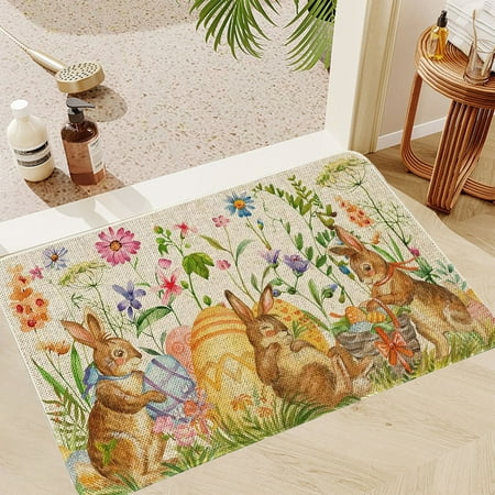 

Krnb622nim Today deals Happy Easter Kitchen Mats Spring Bunny Eggs Flowers Floral Kitchen Mat Rabbit Non Slip Washable Kitchen Floor Sink Mats Decorations For Home Kitchen