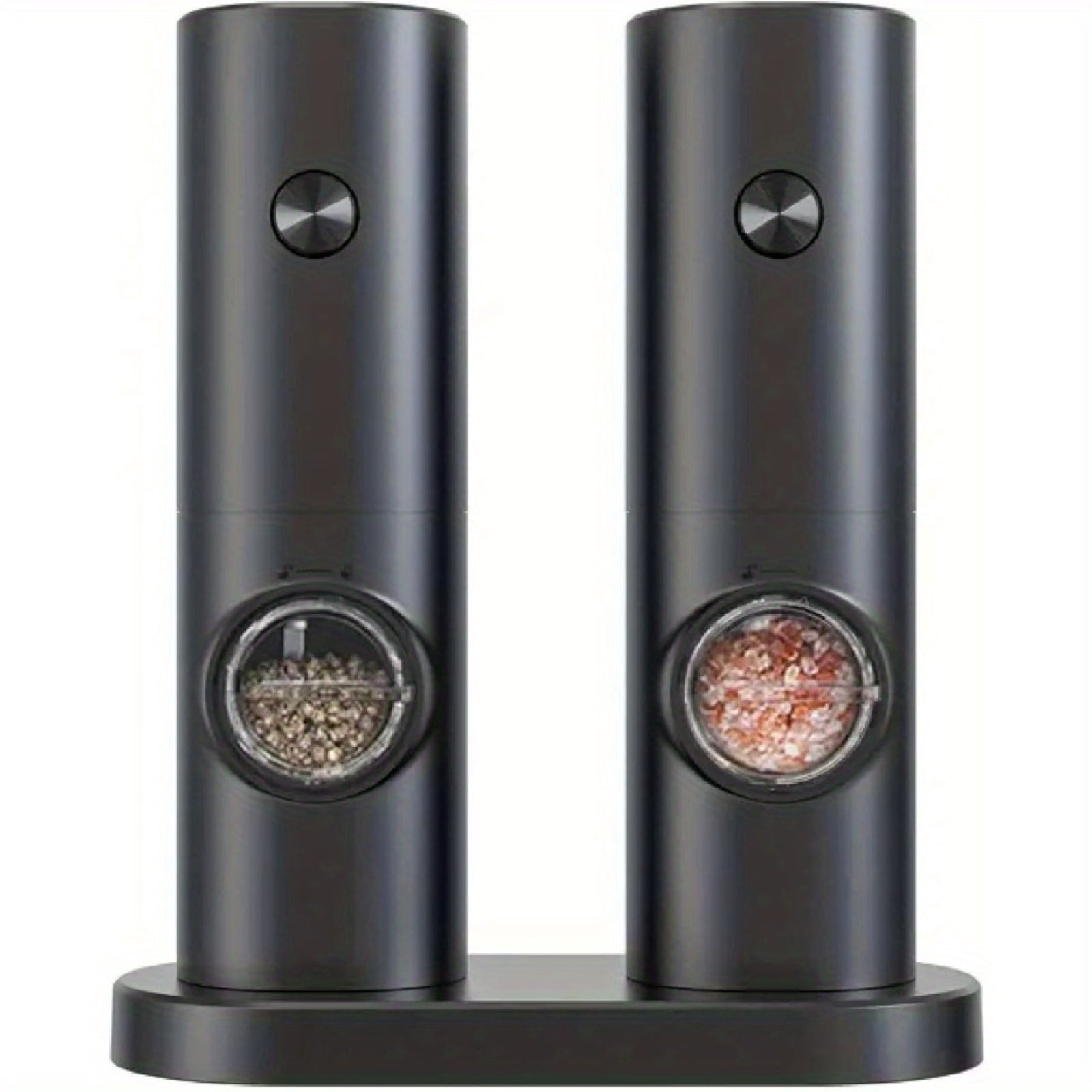 Salt and Pepper Grinder Set - Battery-Powered, Adjustable Coarseness, LED Illumination, with Storage Base