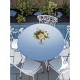 thumbnail image 6 of Light Blue Ombre Round Fitted Tablecloth with Elastic Edge, Waterproof Table Cloth Table Cover for 55"-60" Tables, Modern Rustic Aqua Gradient Tablecloths for Dining Picnic Indoor Outdoor, 6 of 9