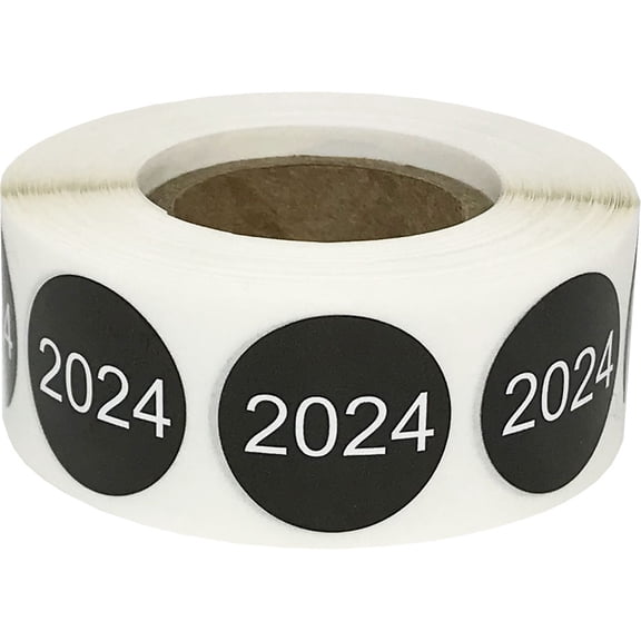 Black 2024 Circle Dot Stickers, 3/4 Inch Round, 500 Labels on a Roll