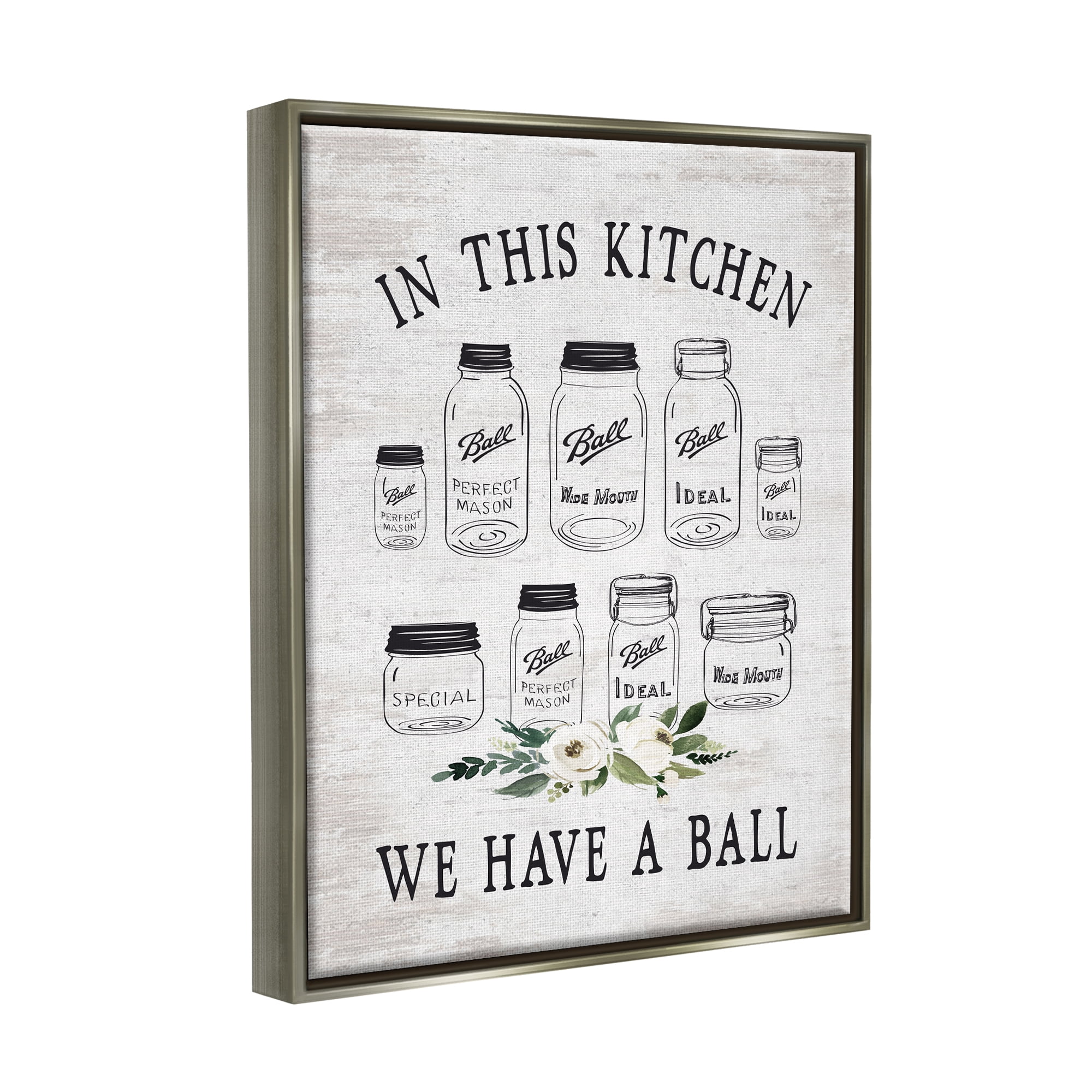 Stupell Industries Kitchen Jar Phrase Botanical & Floral Painting Gray Floater Framed Art Print Wall Art, 25 x 31