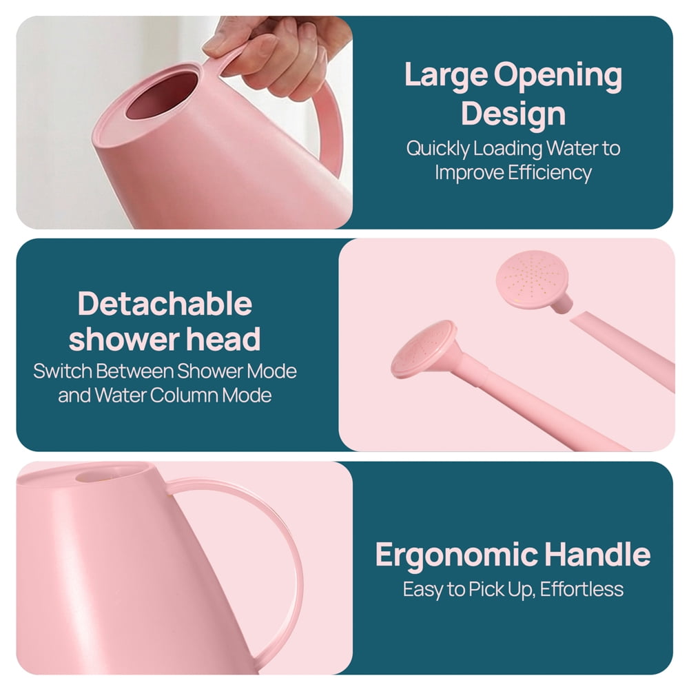 Plastic 1.8-liter Watering Can with Detachable Spout and Sprinkler Head for Easy Handling, Pink