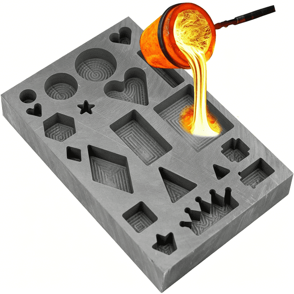 KAISA Graphite Ingot Molds for Casting Metal, 20-Cavity Multi-Shape Smelting Mold, High-Purity Casting Mold for Diy Gold Silver Brass Metal Ornaments Casting Refining