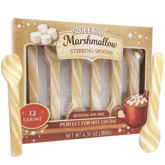 Marshmallow Candy Spoons, Hot Cocoa Stirrers, No Artificial Dyes, 6.35 Ounces, 12 Total Spoons