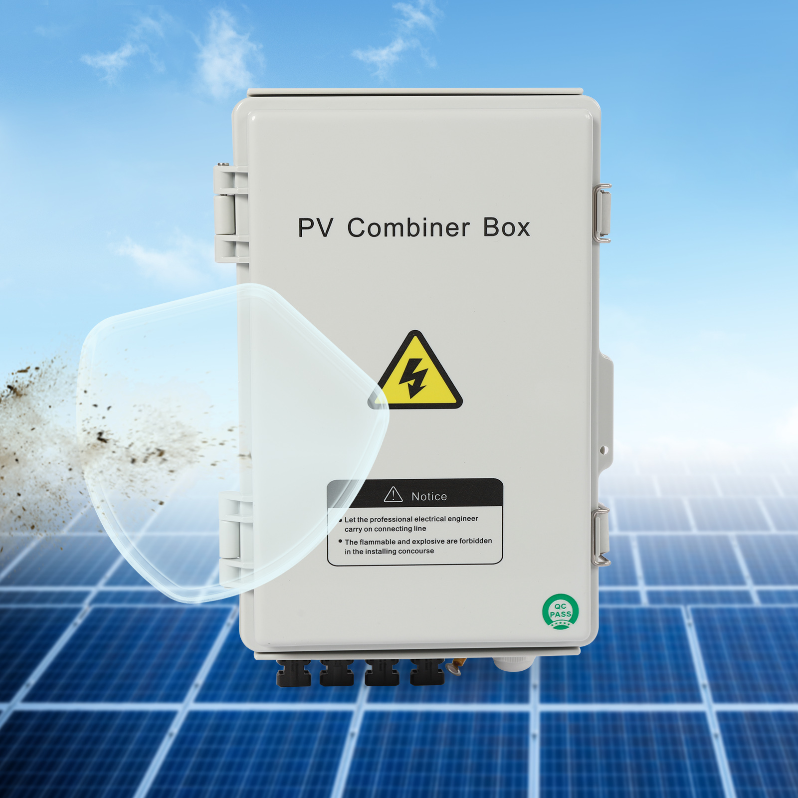 ChicHomey Durable PV Combiner Box with 4 Strings, Surge Protection, 550V 63A Circuit Breaker, IP65, Ideal for Solar Systems, ABS & PC Material