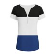 thumbnail image 4 of CYMMPU Women's Short Sleeve Shirts Zipper Color Block V Neck Tunic Tops Casual Blouse Summer Fashion T-Shirts Blue M, 4 of 6