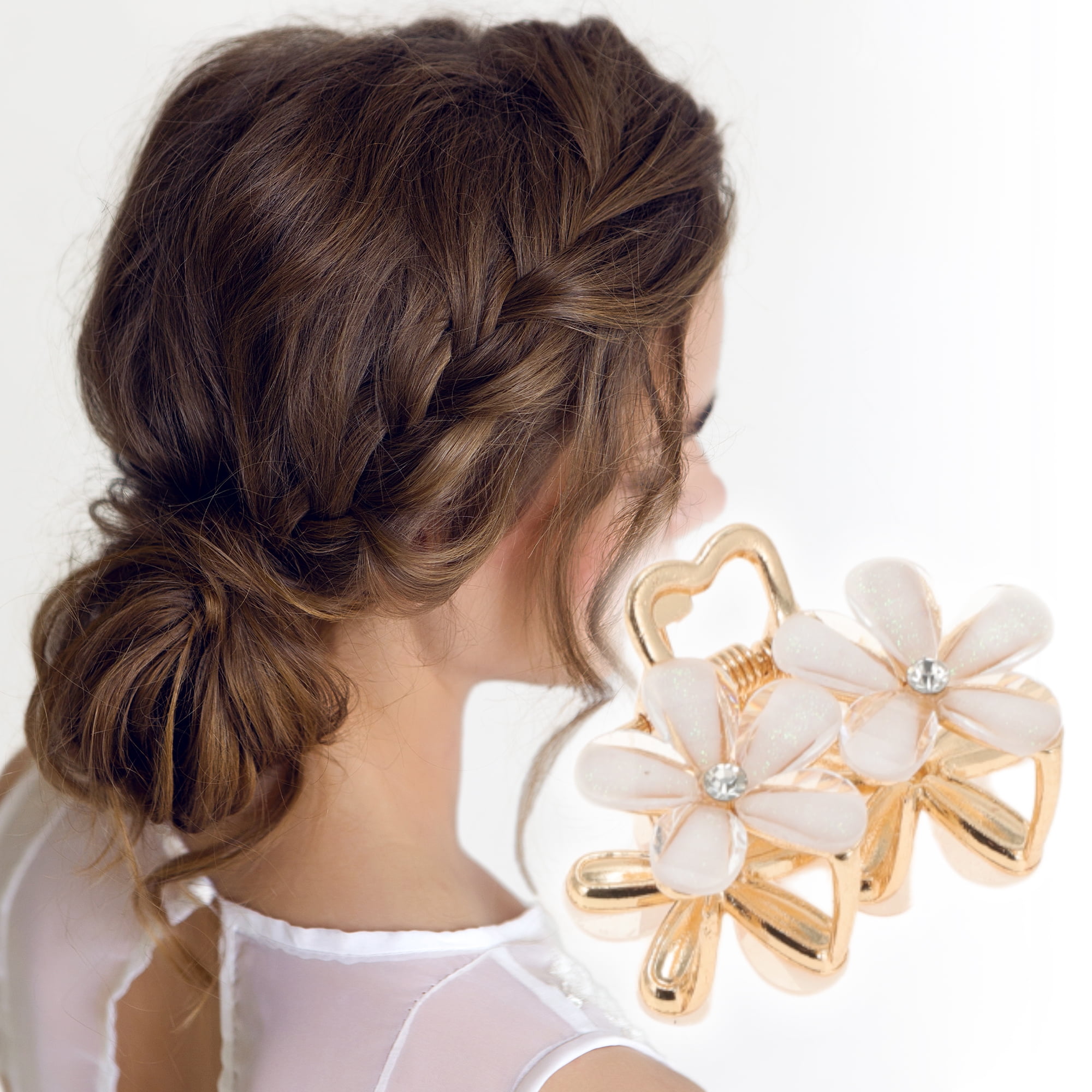 Unique Bargains Fashion Double Flower Hair Clips Purple Gray Blue White Pink 5 Pcs