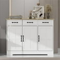 thumbnail image 4 of Farmhouse Kitchen Sideboard Buffet Cabinet, 3-Doors 3-Drawers Farmhouse Storage Cabinet with Adjustable Shelves, White, 4 of 7