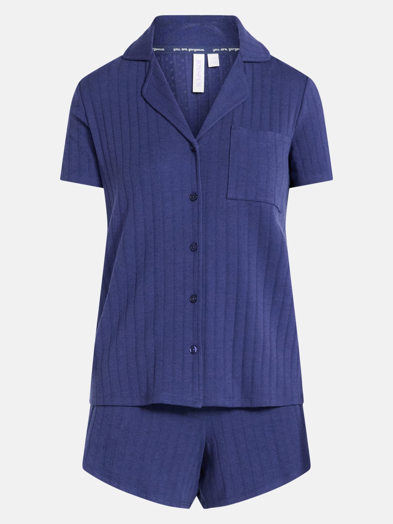 Joyspun Women’s Pointelle Knit Notch Top and Shorts Pajama Set, 2-Piece, Sizes XS-3X